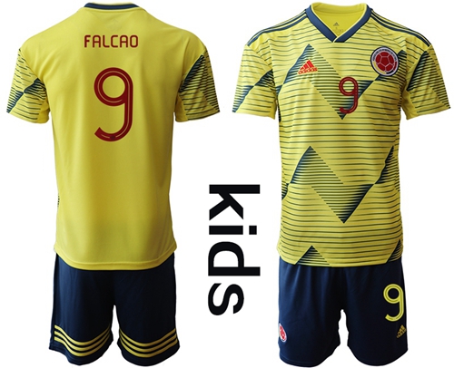 Colombia #9 Falcao Home Kid Soccer Country Jersey