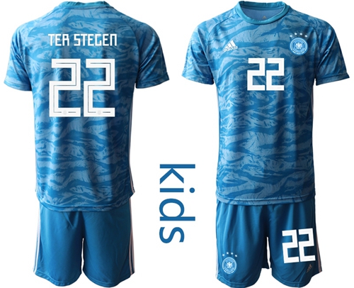 Germany #22 Ter Stegen Blue Goalkeeper Kid Soccer Country Jersey