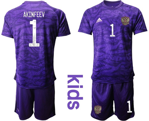 Russia #1 Akinfeev Purple Goalkeeper Kid Soccer Country Jersey