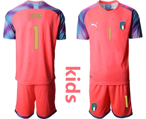 Italy #1 Buffon Pink Goalkeeper Kid Soccer Country Jersey