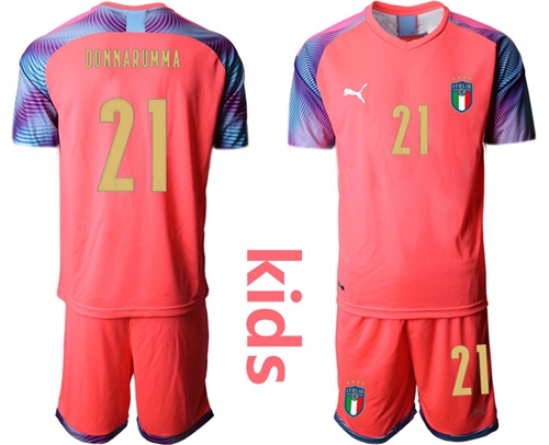 Italy #21 Donnarumma Pink Goalkeeper Kid Soccer Country Jersey