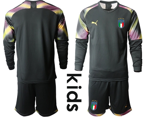 Italy Blank Black Goalkeeper Long Sleeves Kid Soccer Country Jersey