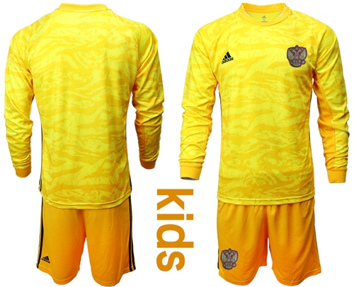 Russia Blank Yellow Goalkeeper Long Sleeves Kid Soccer Country Jersey
