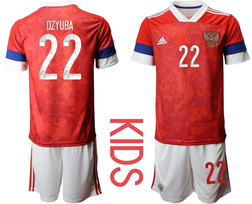 Russia #22 Dzyuba Home Kid Soccer Country Jersey