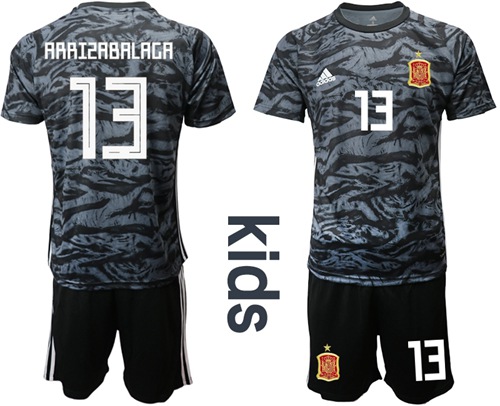 Spain #13 Arrizabalaga Black Goalkeeper Kid Soccer Country Jersey