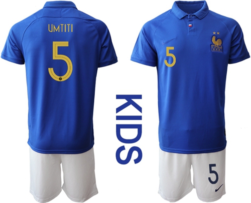 France #5 Umtiti 100th Anniversary Edition Kid Soccer Country Jersey