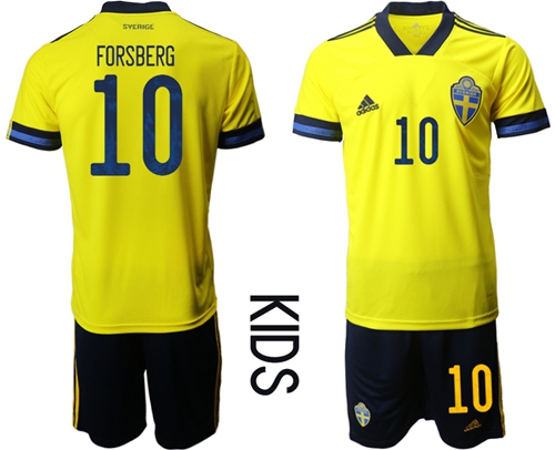 Sweden #10 Forsberg Home Kid Soccer Country Jersey