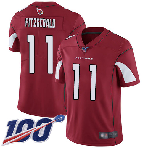 Cardinals #11 Larry Fitzgerald Red Team Color Youth Stitched Football 100th Season Vapor Limited Jersey
