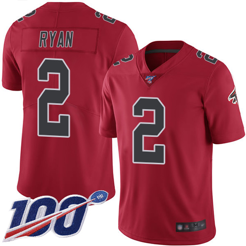 Falcons #2 Matt Ryan Red Youth Stitched Football Limited Rush 100th Season Jersey
