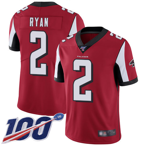 Falcons #2 Matt Ryan Red Team Color Youth Stitched Football 100th Season Vapor Limited Jersey
