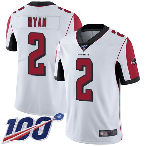 Falcons #2 Matt Ryan White Youth Stitched Football 100th Season Vapor Limited Jersey
