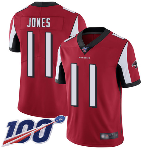 Falcons #11 Julio Jones Red Team Color Youth Stitched Football 100th Season Vapor Limited Jersey