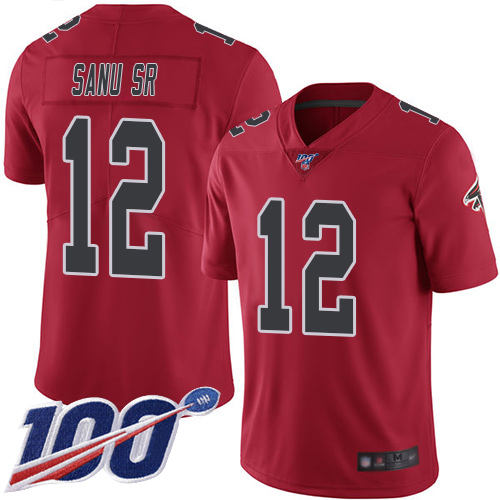 Falcons #12 Mohamed Sanu Sr Red Youth Stitched Football Limited Rush 100th Season Jersey