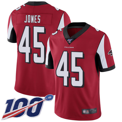 Falcons #45 Deion Jones Red Team Color Youth Stitched Football 100th Season Vapor Limited Jersey
