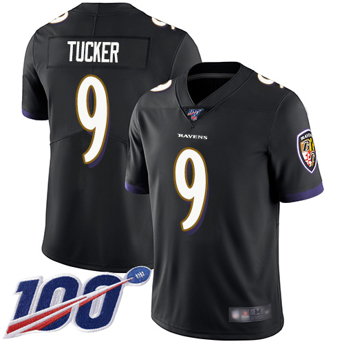 Ravens #9 Justin Tucker Black Alternate Youth Stitched Football 100th Season Vapor Limited Jersey