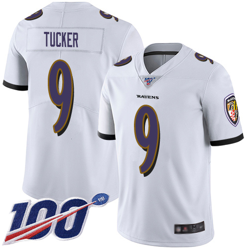 Ravens #9 Justin Tucker White Youth Stitched Football 100th Season Vapor Limited Jersey