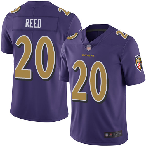 Ravens #20 Ed Reed Purple Youth Stitched Football Limited Rush Jersey