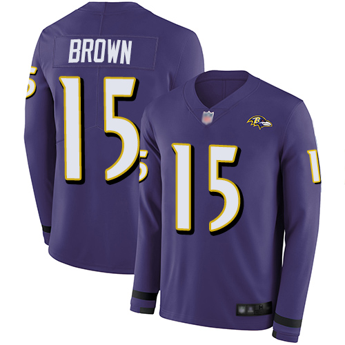 Ravens #15 Marquise Brown Purple Team Color Youth Stitched Football Limited Therma Long Sleeve Jersey Ravens #15 Marquise Brown Purple Team Color Youth Stitched Football Limited Therma Long Sleeve Jersey