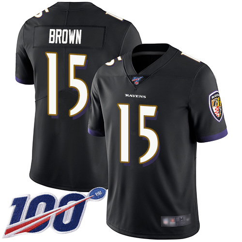 Ravens #15 Marquise Brown Black Alternate Youth Stitched Football 100th Season Vapor Limited Jersey