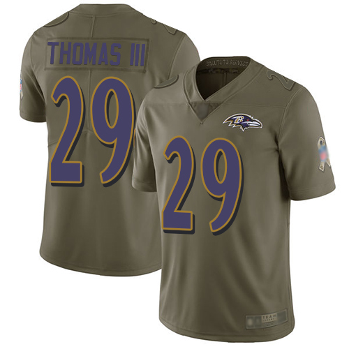 Nike Ravens #29 Earl Thomas III Olive Youth Stitched NFL Limited 2017 Salute to Service Jersey