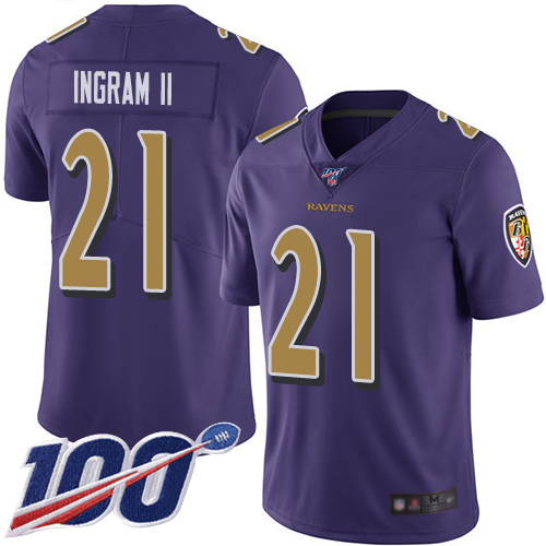 Ravens #21 Mark Ingram II Purple Youth Stitched Football Limited Rush 100th Season Jersey