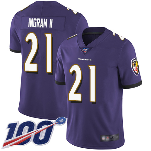 Ravens #21 Mark Ingram II Purple Team Color Youth Stitched Football 100th Season Vapor Limited Jersey