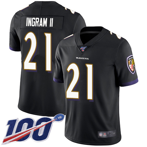 Ravens #21 Mark Ingram II Black Alternate Youth Stitched Football 100th Season Vapor Limited Jersey