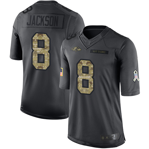 Ravens #8 Lamar Jackson Black Youth Stitched Football Limited 2016 Salute to Service Jersey