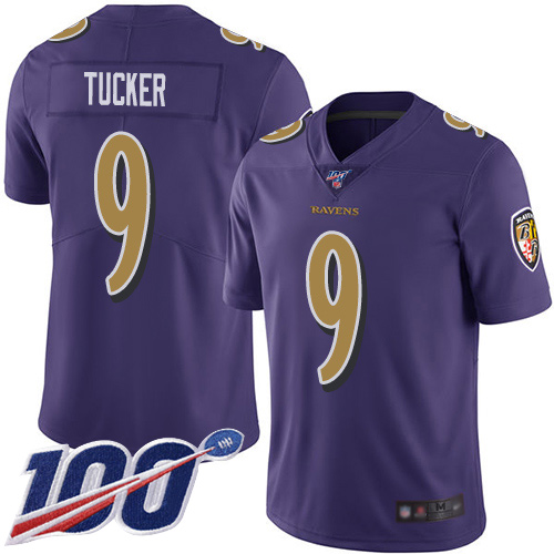 Ravens #9 Justin Tucker Purple Youth Stitched Football Limited Rush 100th Season Jersey