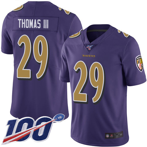 Ravens #29 Earl Thomas III Purple Youth Stitched Football Limited Rush 100th Season Jersey