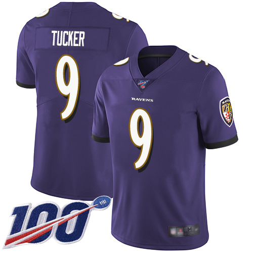 Ravens #9 Justin Tucker Purple Team Color Youth Stitched Football 100th Season Vapor Limited Jersey