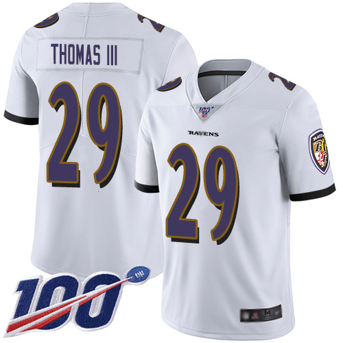 Ravens #29 Earl Thomas III White Youth Stitched Football 100th Season Vapor Limited Jersey