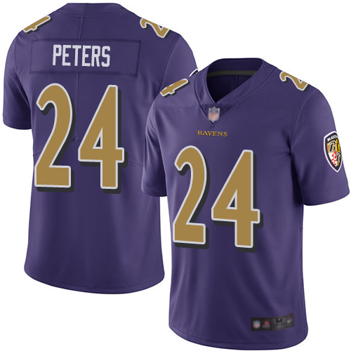 Ravens #24 Marcus Peters Purple Youth Stitched Football Limited Rush Jersey