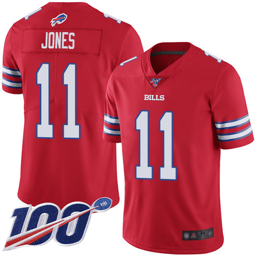 Bills #11 Zay Jones Red Youth Stitched Football Limited Rush 100th Season Jersey