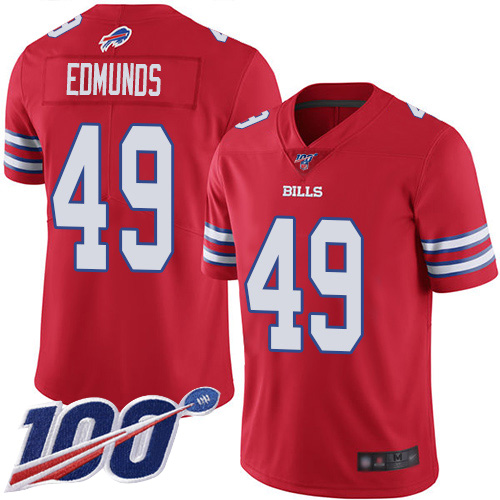 Bills #49 Tremaine Edmunds Red Youth Stitched Football Limited Rush 100th Season Jersey