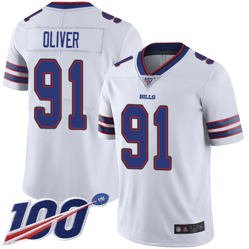 Bills #91 Ed Oliver White Youth Stitched Football 100th Season Vapor Limited Jersey
