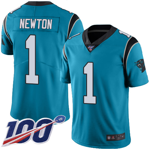 Panthers #1 Cam Newton Blue Youth Stitched Football Limited Rush 100th Season Jersey