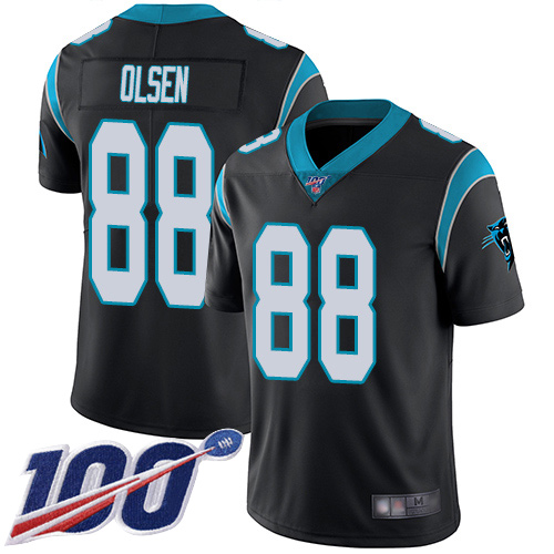 Panthers #88 Greg Olsen Black Team Color Youth Stitched Football 100th Season Vapor Limited Jersey