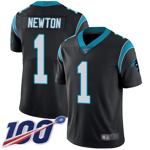 Panthers #1 Cam Newton Black Team Color Youth Stitched Football 100th Season Vapor Limited Jersey