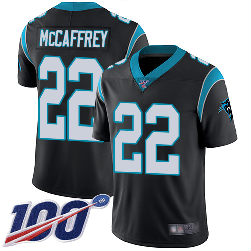 Panthers #22 Christian McCaffrey Black Team Color Youth Stitched Football 100th Season Vapor Limited Jersey