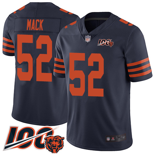 Bears #52 Khalil Mack Navy Blue Alternate Youth Stitched Football 100th Season Vapor Limited Jersey