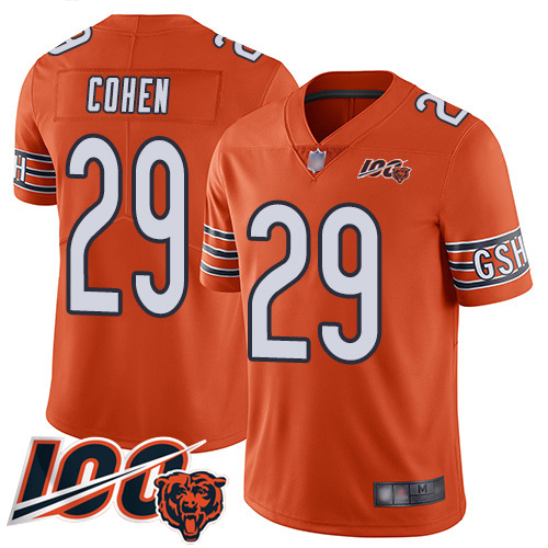 Bears #29 Tarik Cohen Orange Youth Stitched Football Limited Rush 100th Season Jersey