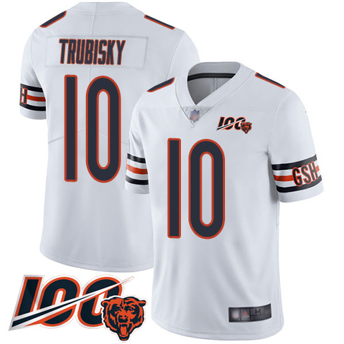 Bears #10 Mitchell Trubisky White Youth Stitched Football 100th Season Vapor Limited Jersey