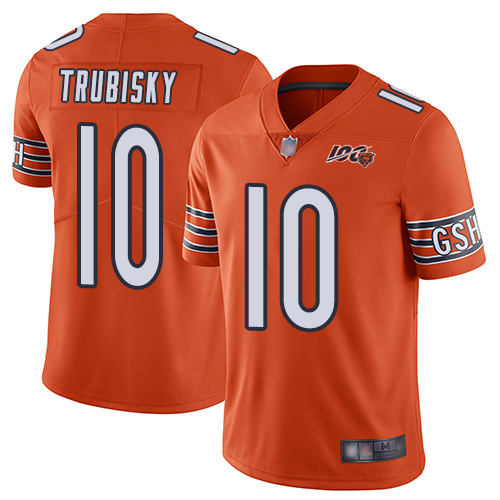 Bears #10 Mitchell Trubisky Orange Youth Stitched Football Limited Rush 100th Season Jersey