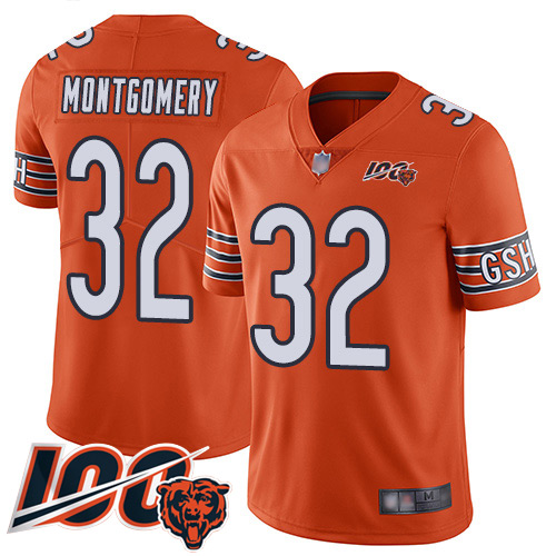 Bears #32 David Montgomery Orange Youth Stitched Football Limited Rush 100th Season Jersey Bears #32 David Montgomery Orange Youth Stitched Football Limited Rush 100th Season Jersey