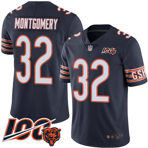 Bears #32 David Montgomery Navy Blue Team Color Youth Stitched Football 100th Season Vapor Limited Jersey