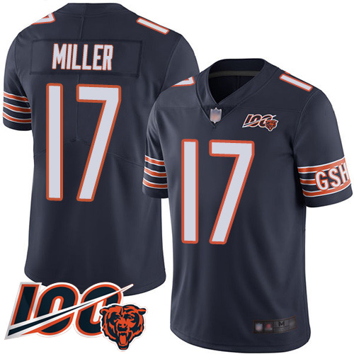 Bears #17 Anthony Miller Navy Blue Team Color Youth Stitched Football 100th Season Vapor Limited Jersey