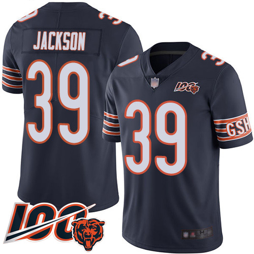 Bears #39 Eddie Jackson Navy Blue Team Color Youth Stitched Football 100th Season Vapor Limited Jersey