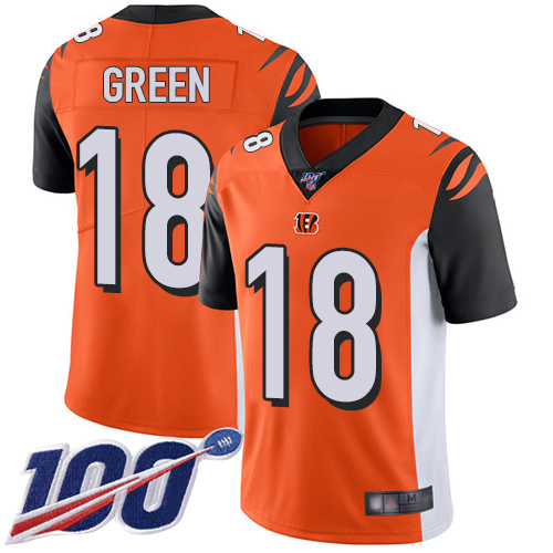 Bengals #18 A.J. Green Orange Alternate Youth Stitched Football 100th Season Vapor Limited Jersey
