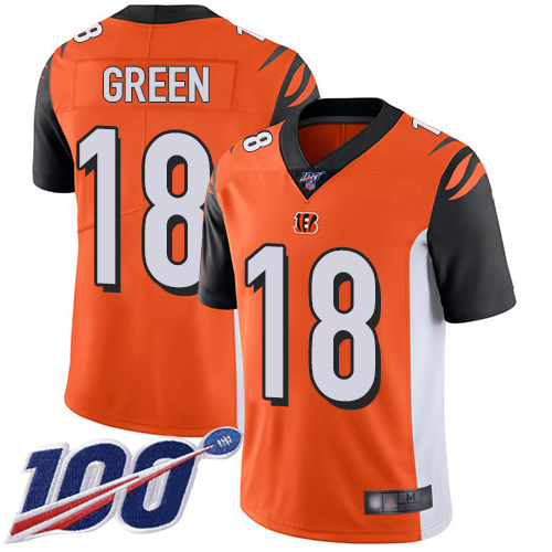Bengals #18 A.J. Green Orange Alternate Youth Stitched Football 100th Season Vapor Limited Jersey Bengals #18 A.J. Green Orange Alternate Youth Stitched Football 100th Season Vapor Limited Jersey